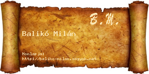 Balikó Milán névjegykártya